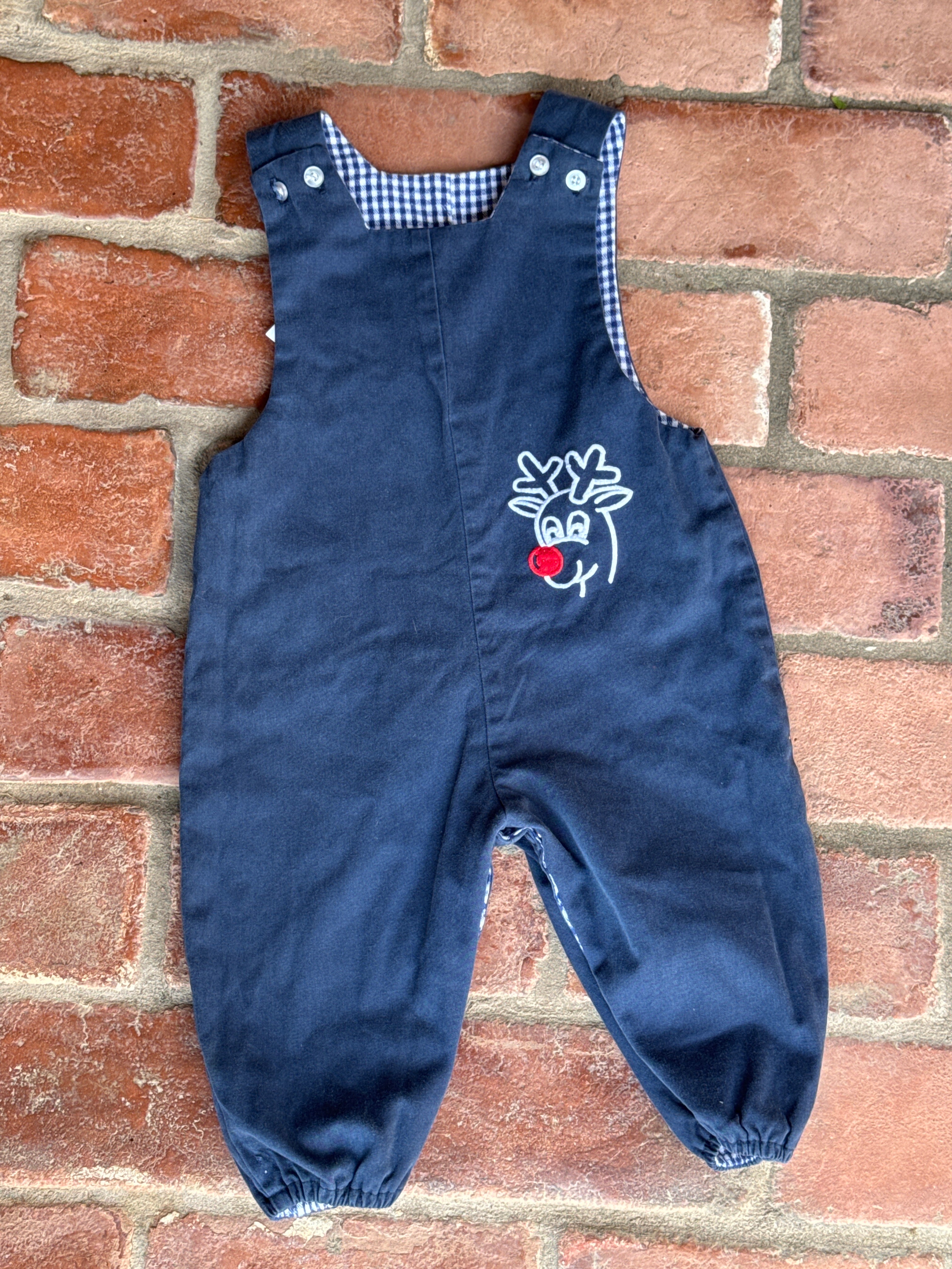 Bailey Boys Reversible Longall Reindeer/Blue Gingham 12M