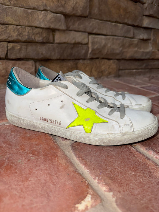 Golden Goose Leather Colorblock Turq/yellow Size 39