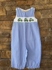 Spoiled Tractor Smocked Longall Blue Gingham 18-24M