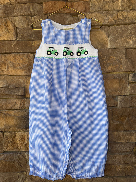 Spoiled Tractor Smocked Longall Blue Gingham 18-24M