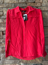 Maje Red 100% Satin Callie Blouse Ruffle Long Sleeve Size 1 XS