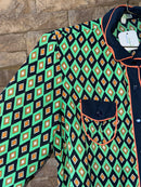 Jade Diamond Print LS Blouse L