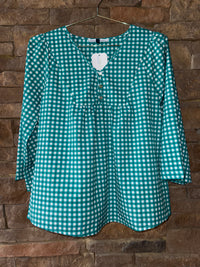 Michelle McDowell LS Green Gingham Top M