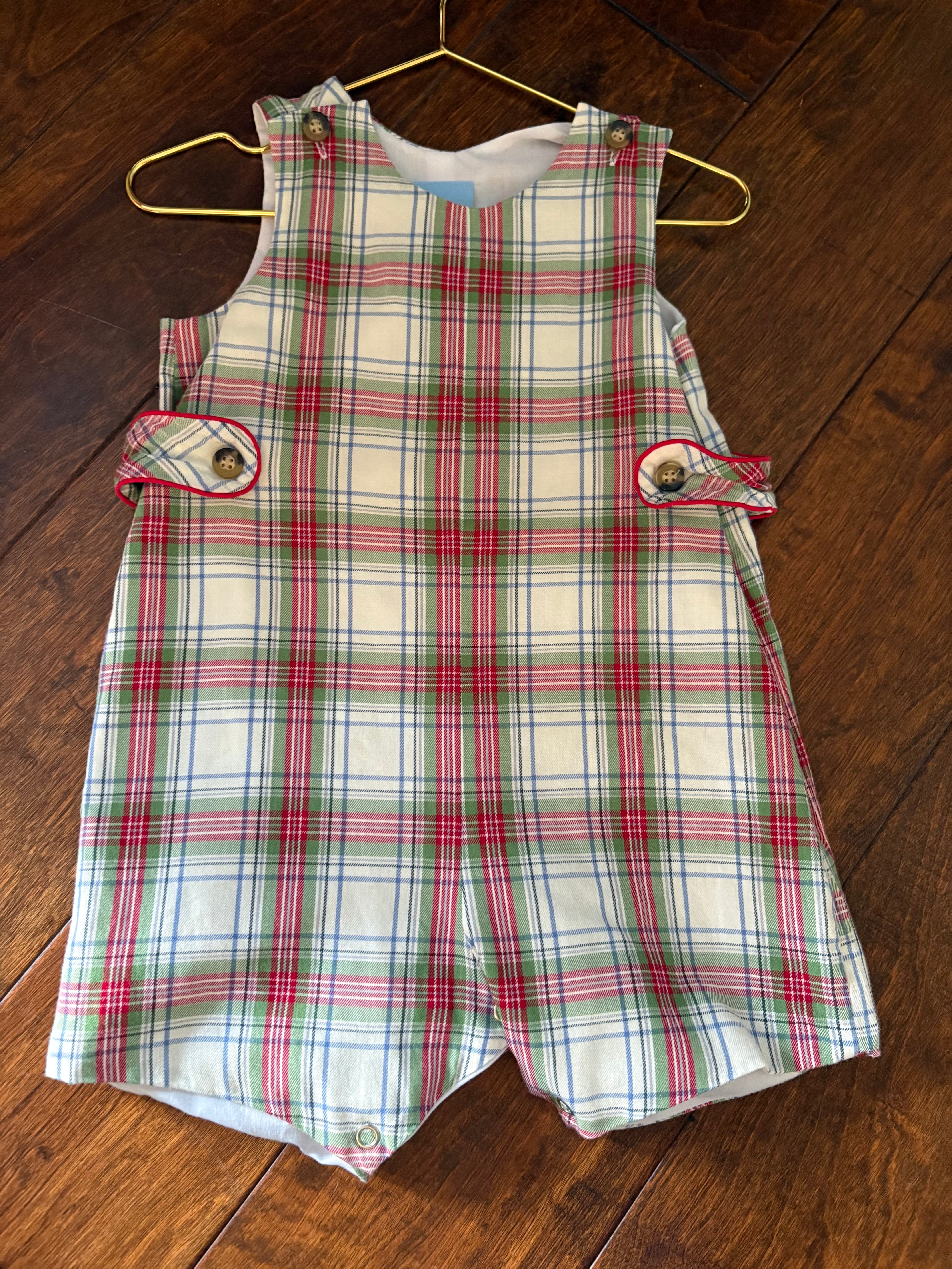 Bella Bliss Christmas Plaid Shortall 12M
