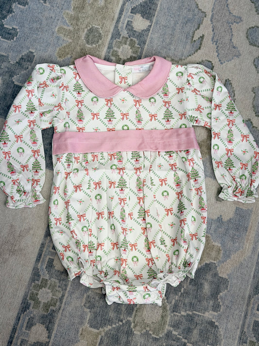 Christmas Trees Pima Pink Scalloped Collar Bubble