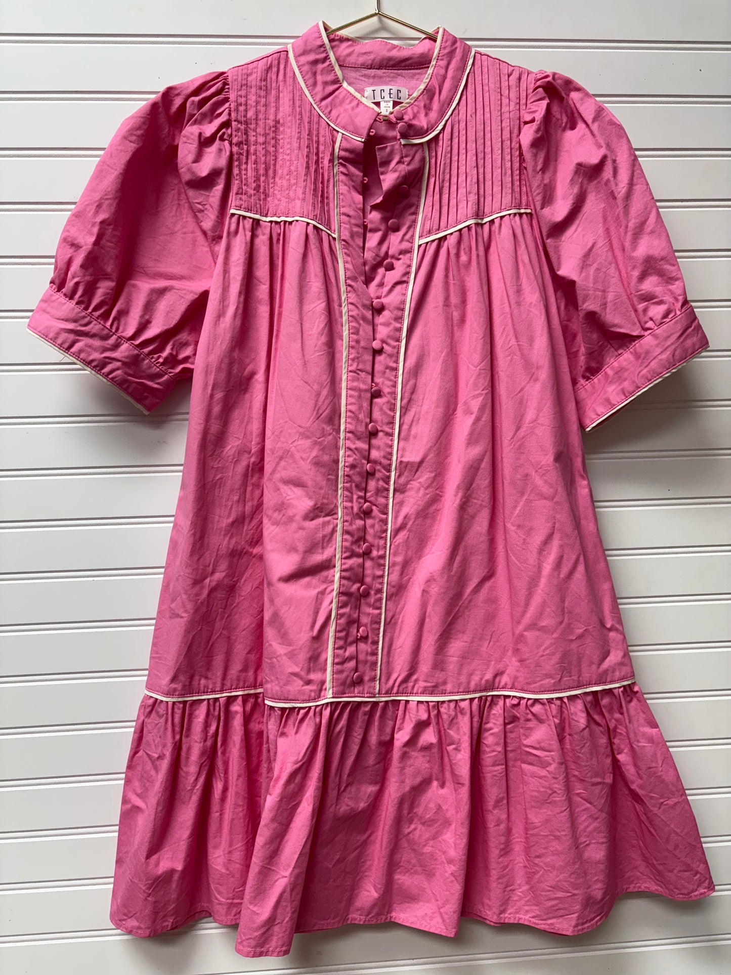 TCEC Pink White Trimmed Tiered Dress S