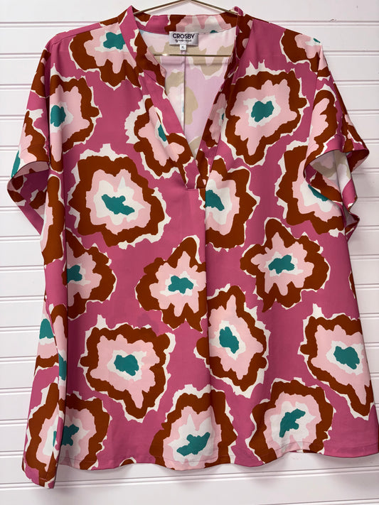 Crosby Pink Brown Floral Print Blouse M/L