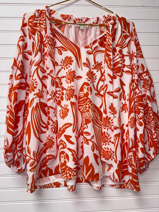 Jade Orange Floral Tie Blouse XL