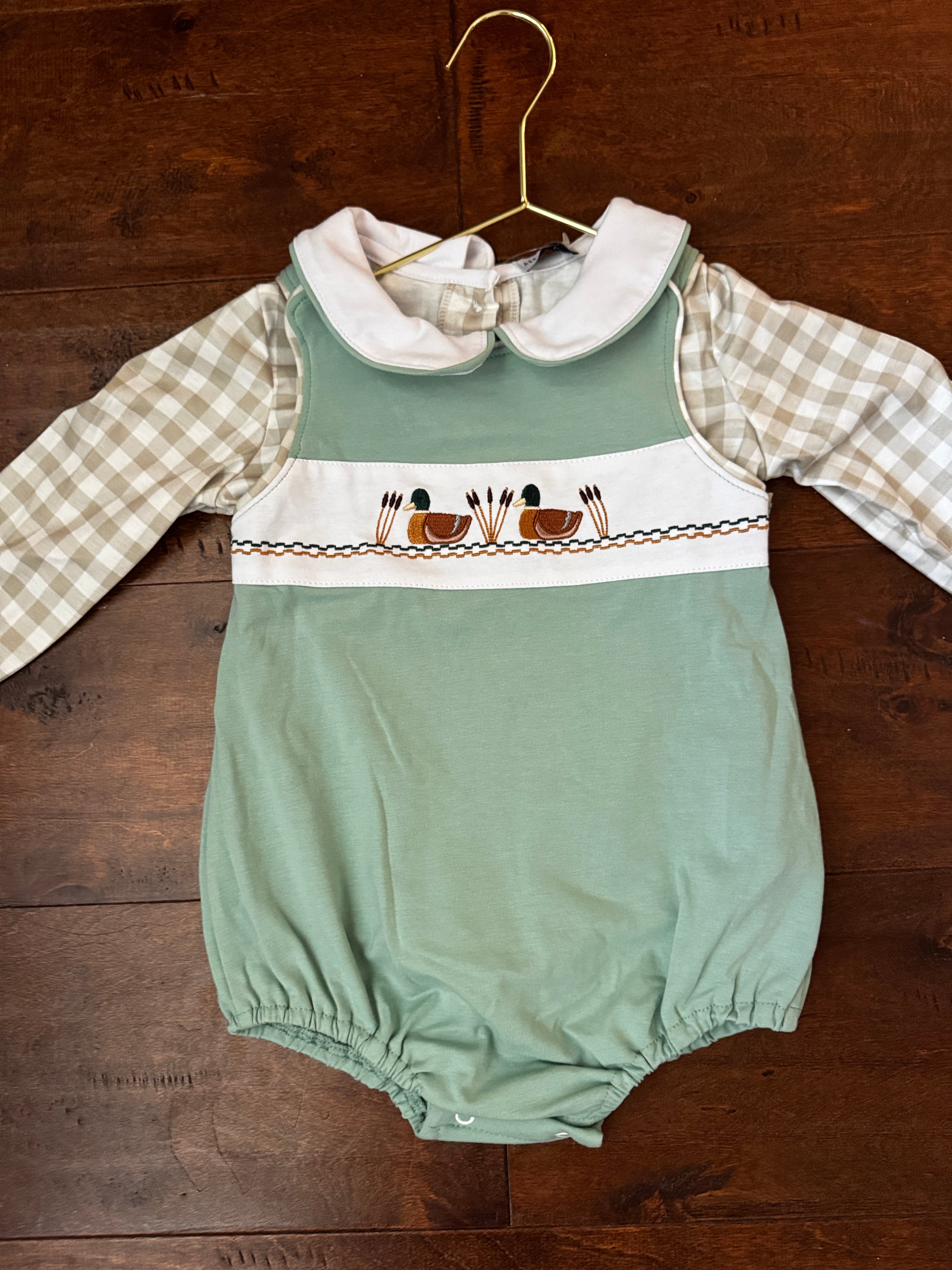 Sage Gingham Duck Bubble 2T