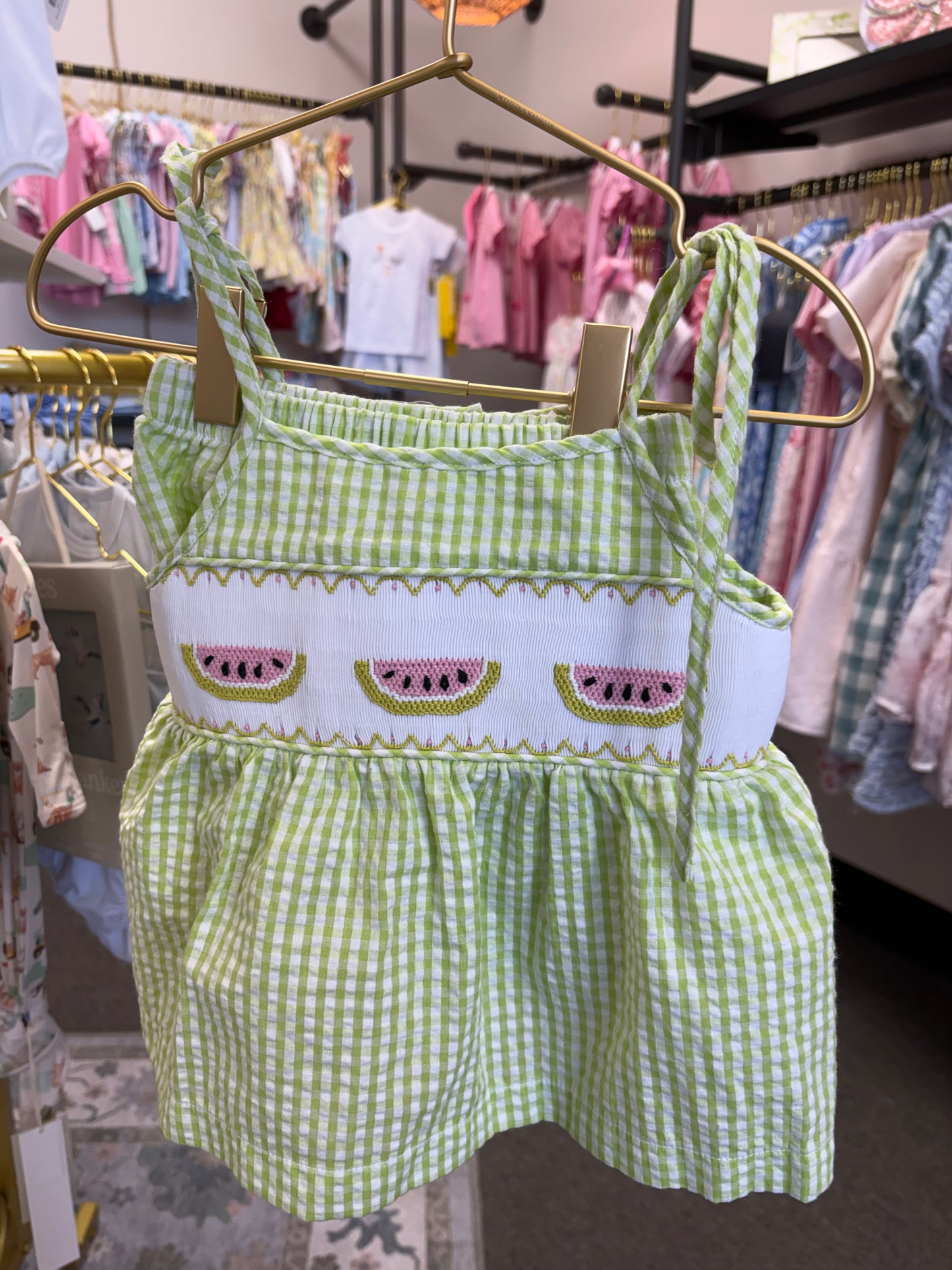 Stitchy Fish Watermelon Short Set Gingham 24M