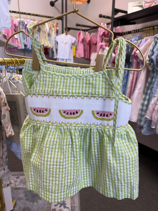 Stitchy Fish Watermelon Short Set Gingham 24M
