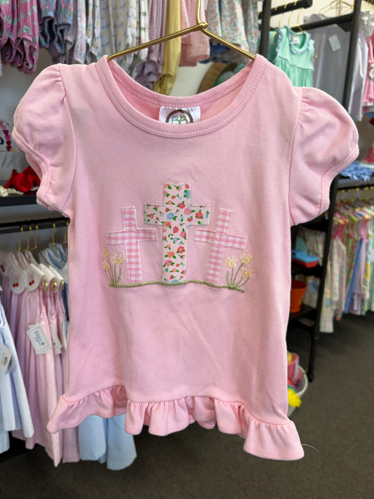 Pink Cross Ruffle Shirt 2T