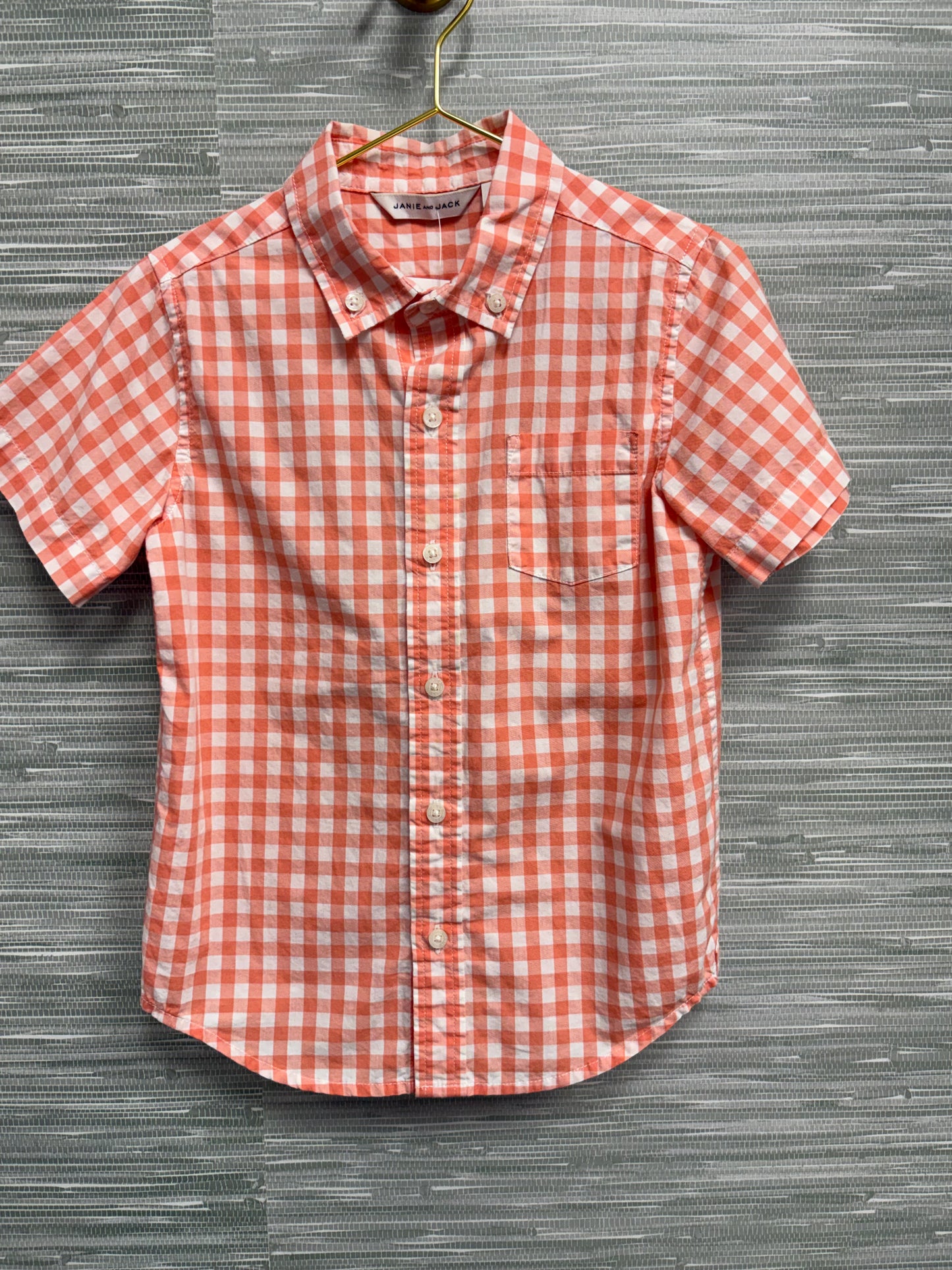 Janie & Jack Coral Gingham Ss Button Up 5