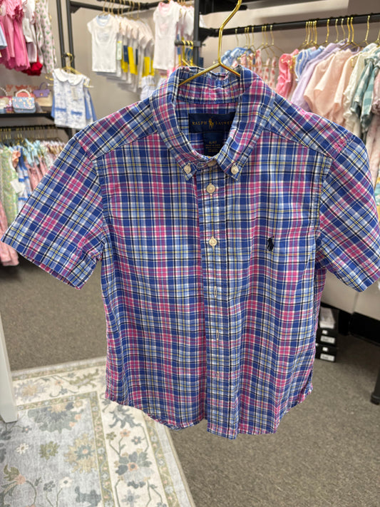 RL Plaid Ss Button up 4/4T