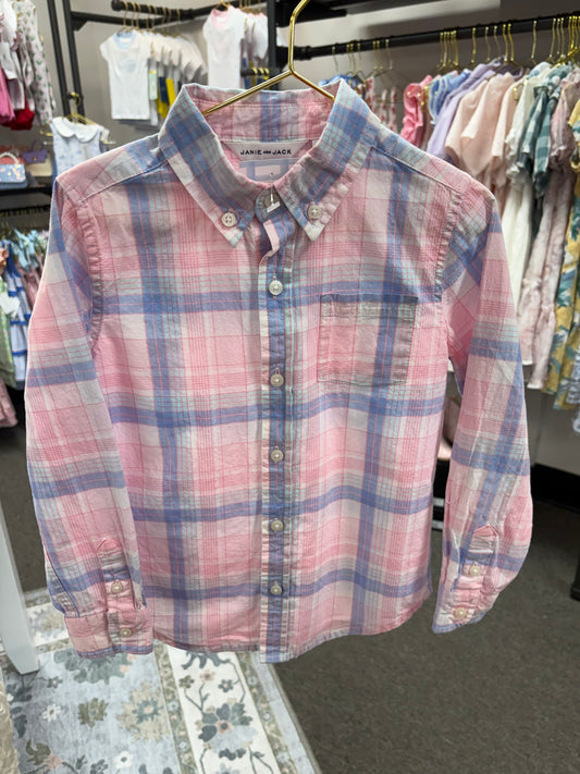 Janie & Jack Blue & Pink Plaid Ls Button Up 4