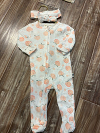 Rabbit Dear Peach sleeper with bow 3-6M