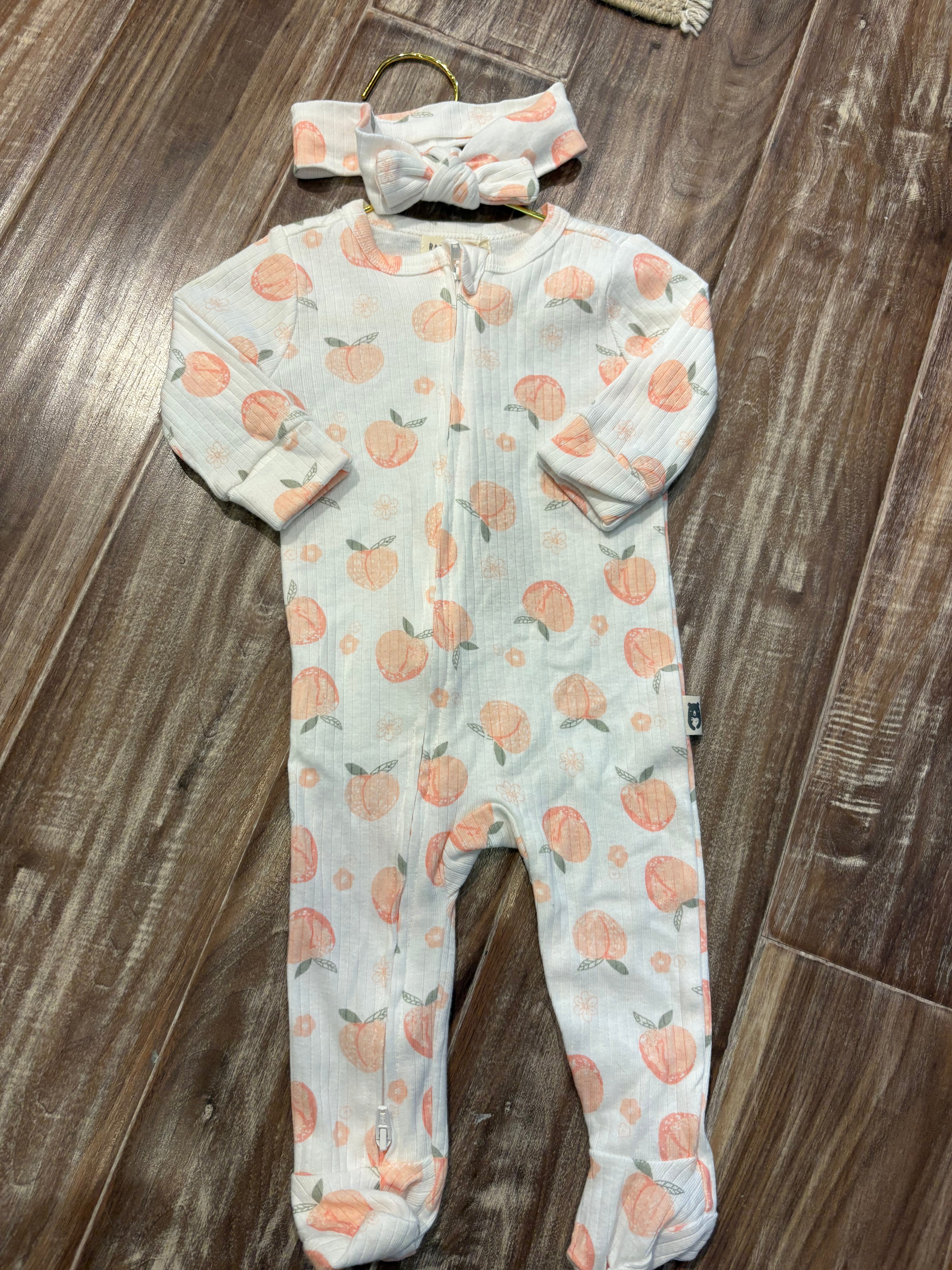 Rabbit Dear Peach sleeper with bow 3-6M