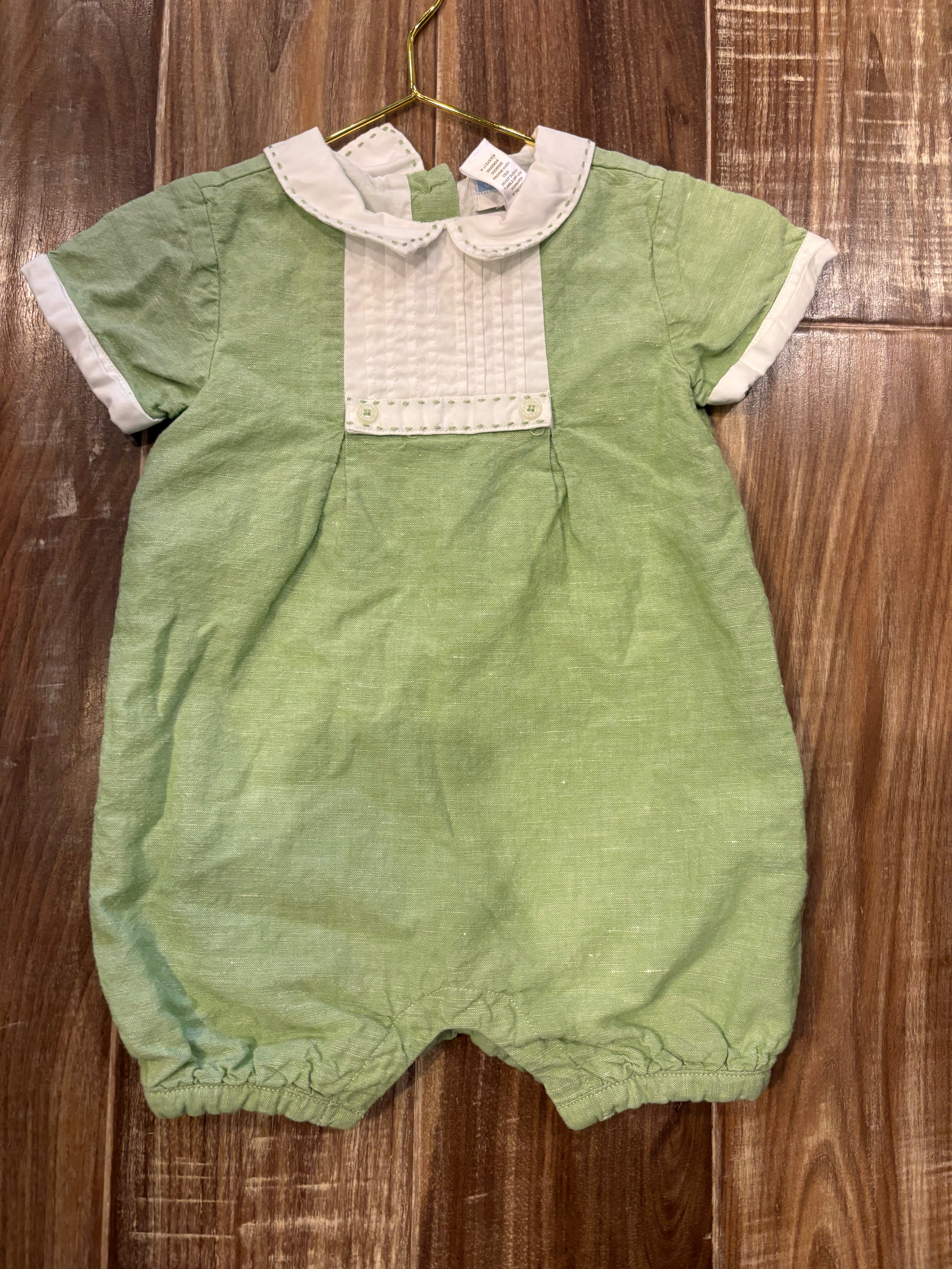 Janie & Jack Green Linen Romper 6-12M