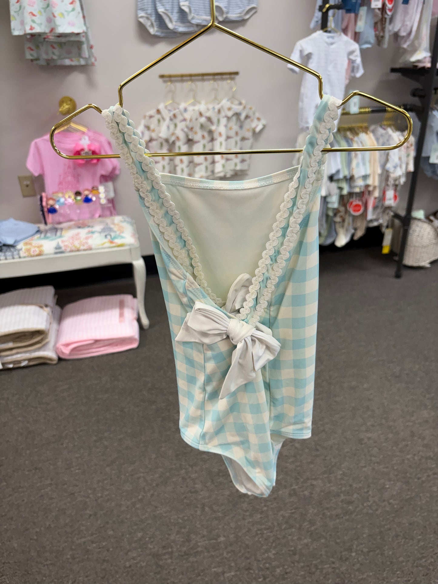 TBBC Crisscross bow back gingham Swim 4T