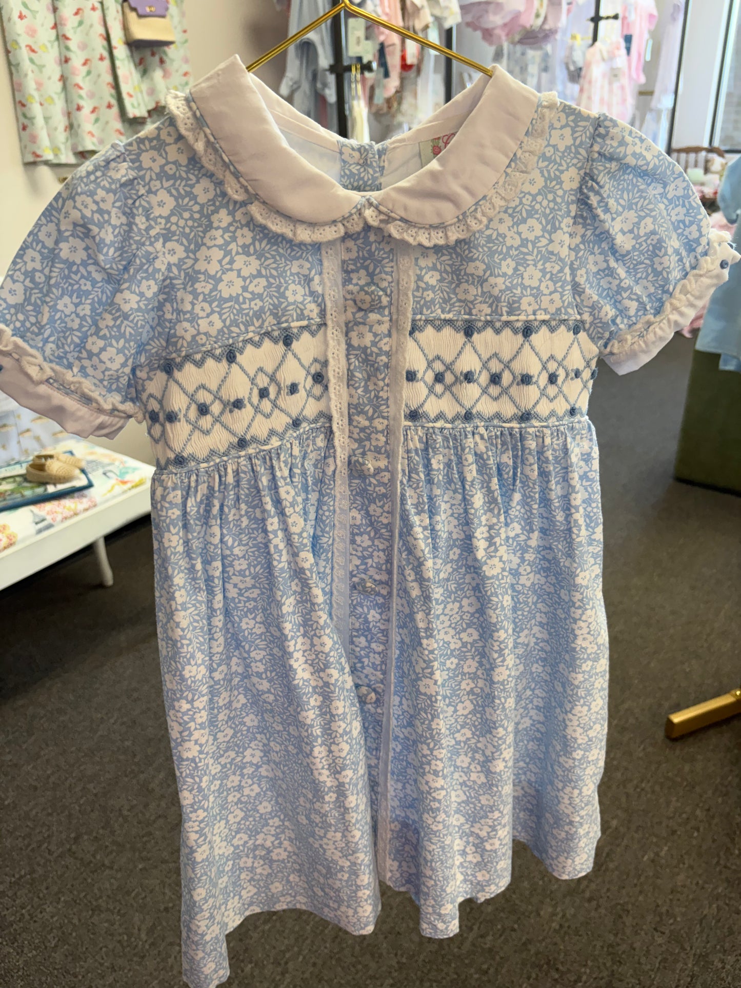 Cecil & Lou Blue Smocked Floral Dress 5
