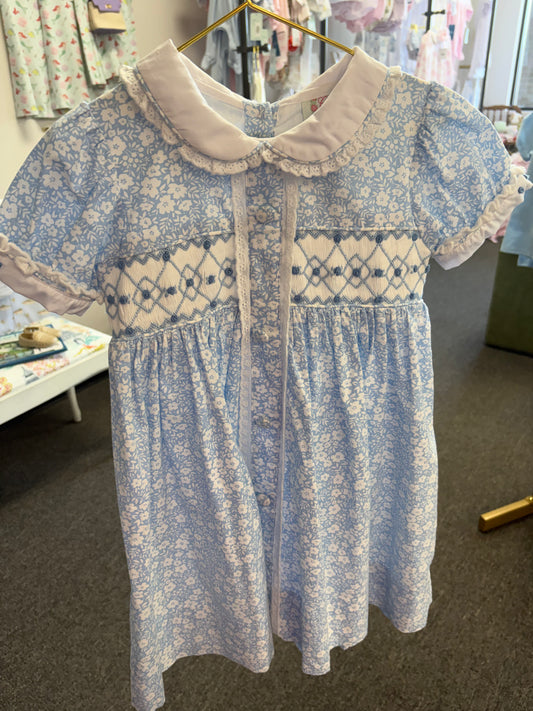 Cecil & Lou Blue Smocked Floral Dress 5