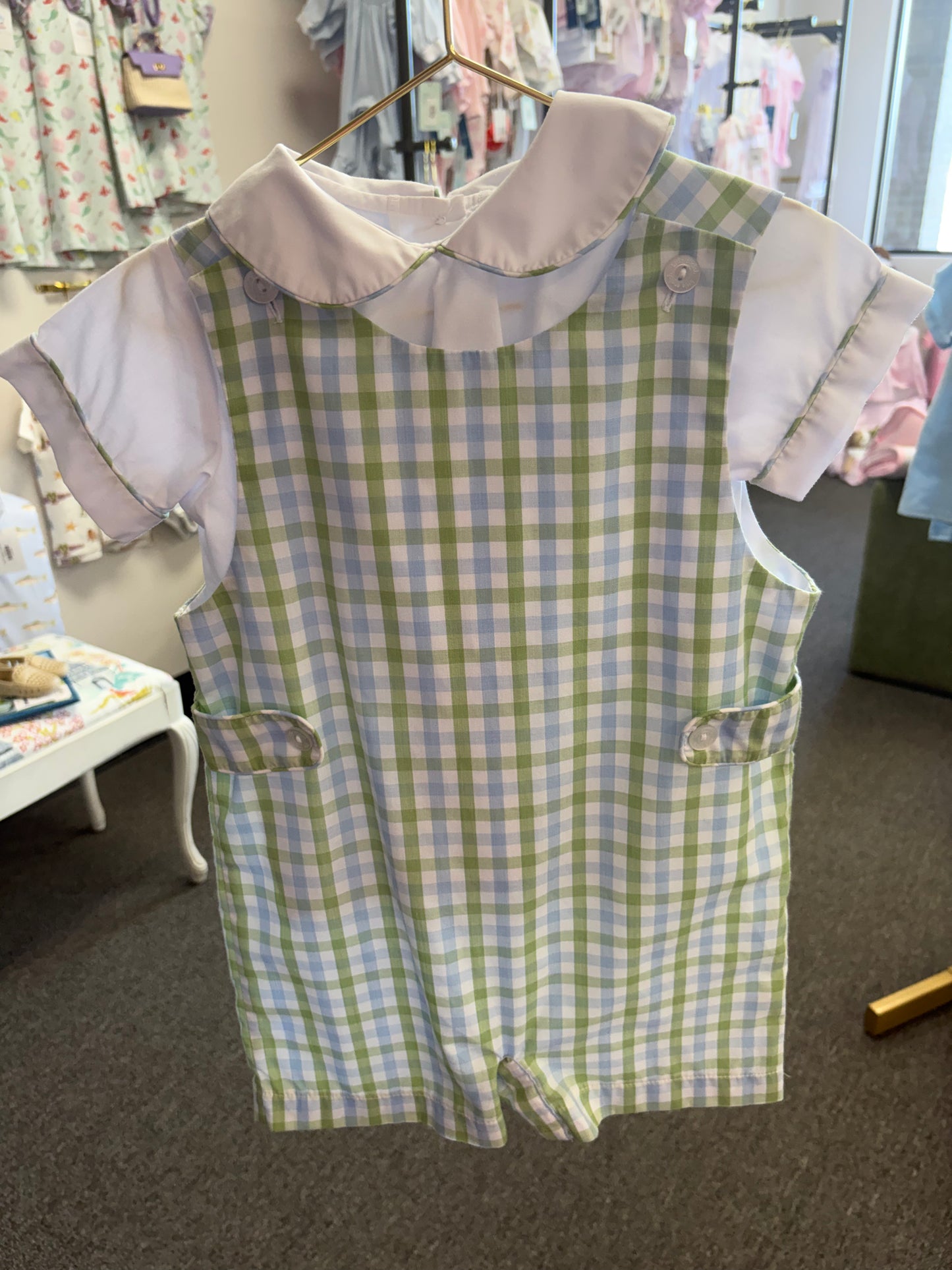 Little English Gingham Jon Jon with Collar 3T