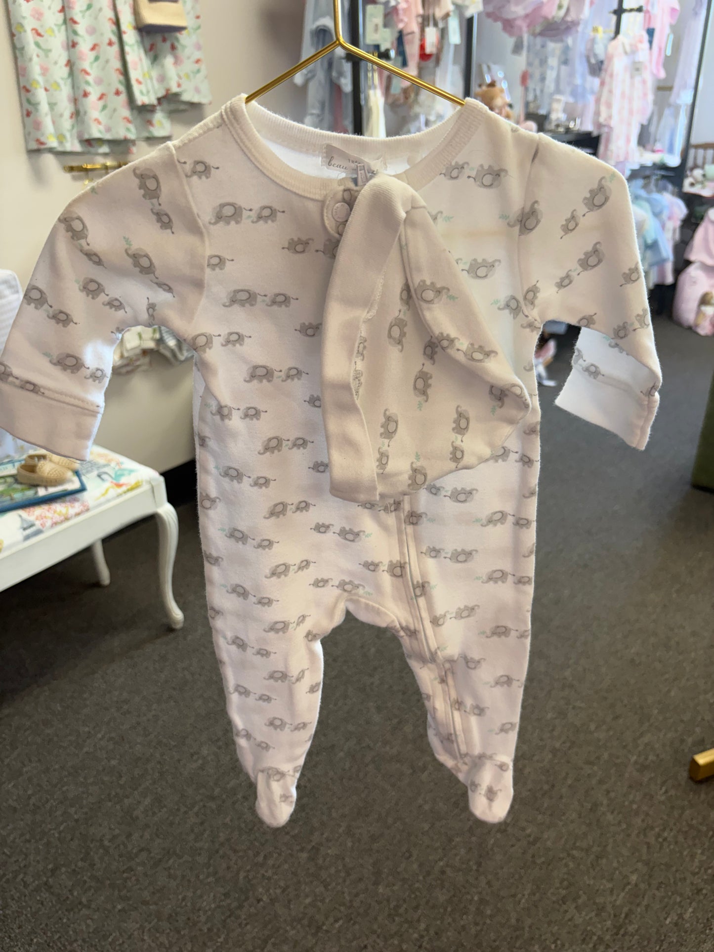 Elephant Footie and Hat 3-6M