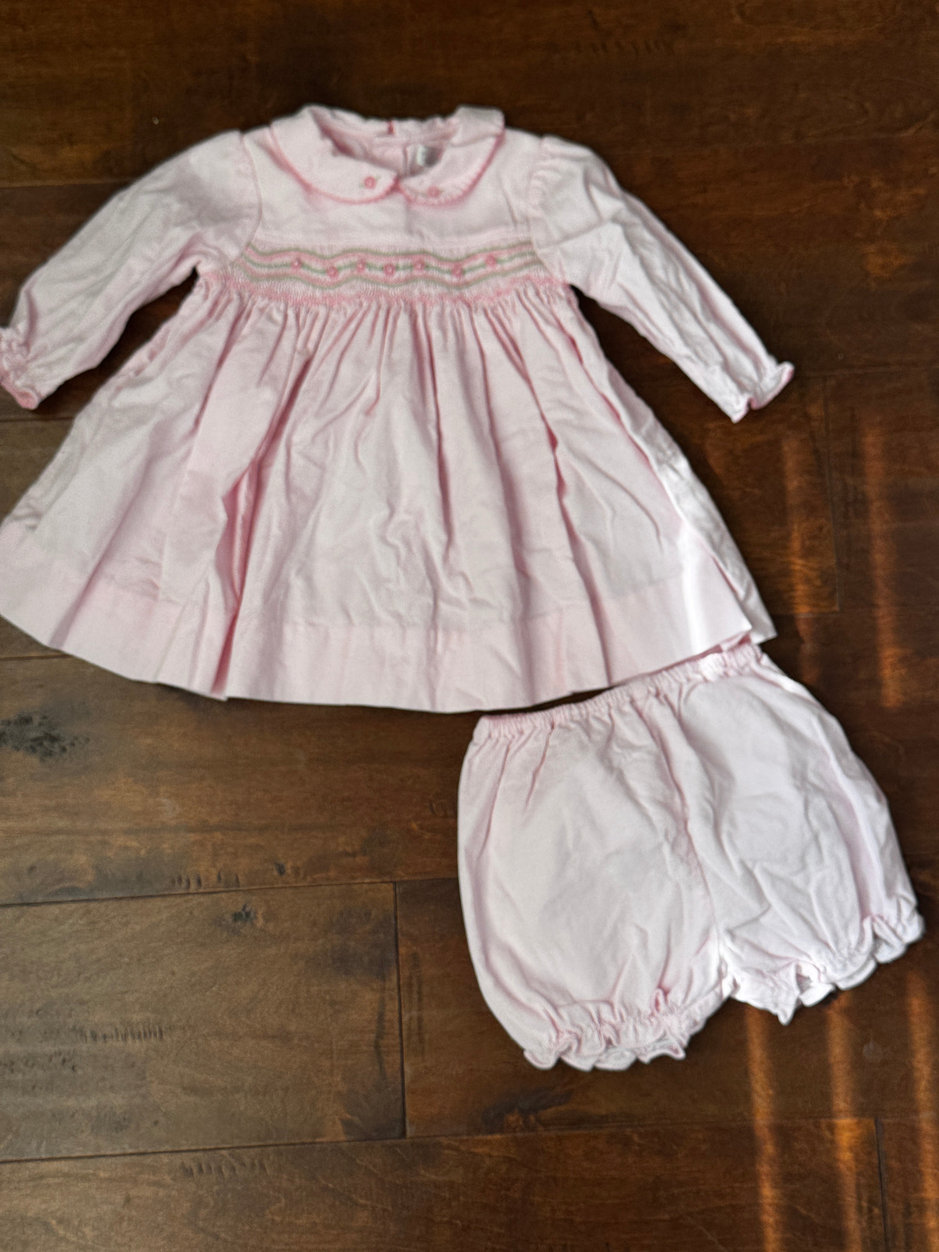 Petit Ami Pink Velvet Bloomer Set 9m