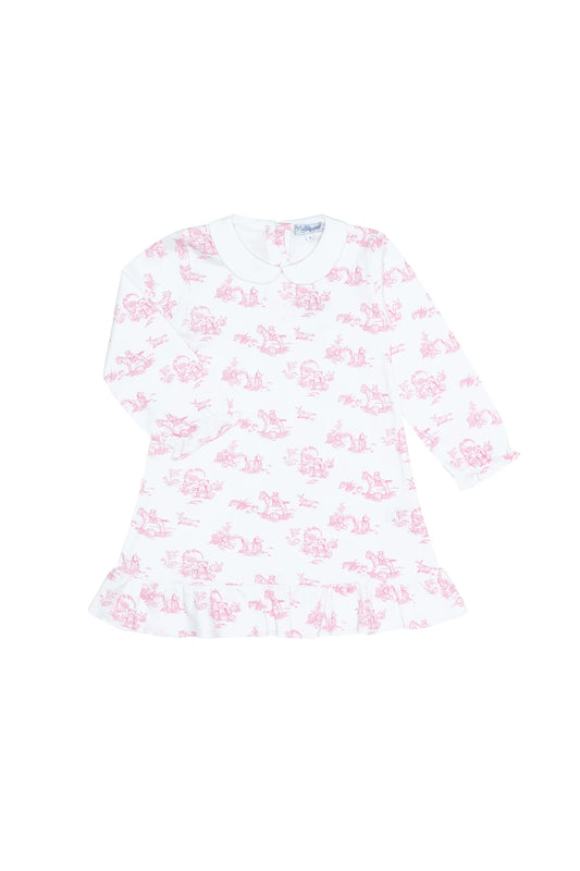 Pink Toile Longsleeve Sleep Gown