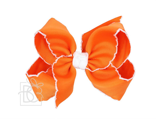 Crochet Edge Bow - Orange & White