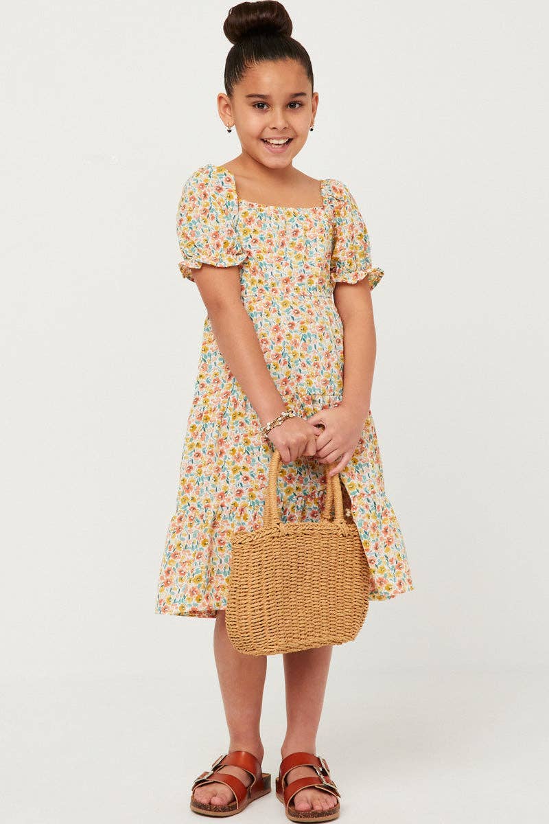 Floral Print Smocked Puff Sleeve Dress
