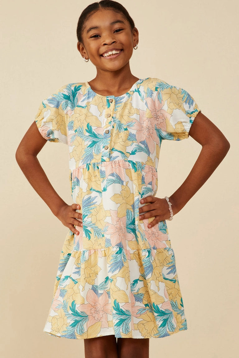 Pastel Floral Print Button Detail Dress