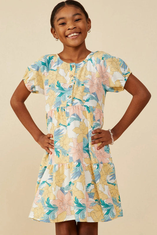 Pastel Floral Print Button Detail Dress