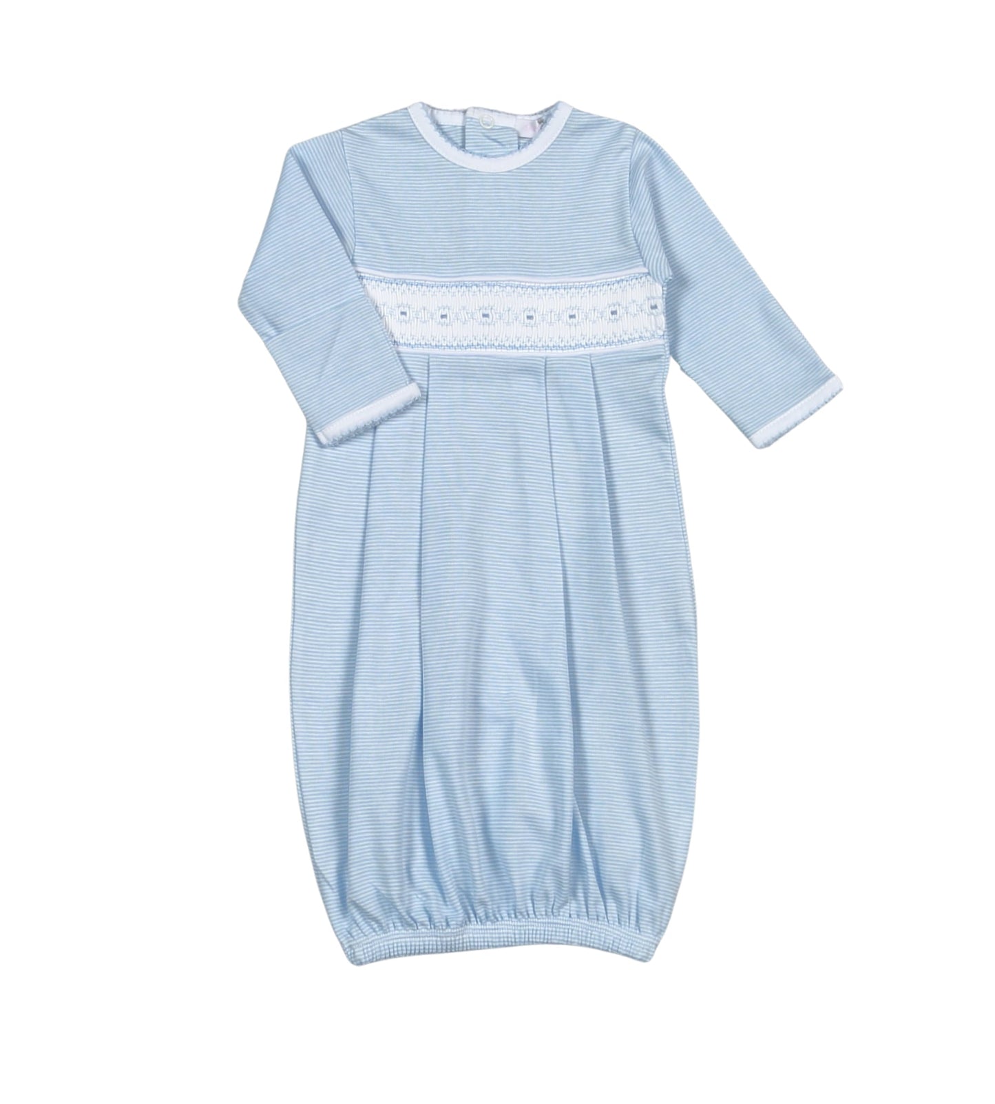 Hand Smocked Pima Gown - Tim Blue Stripe