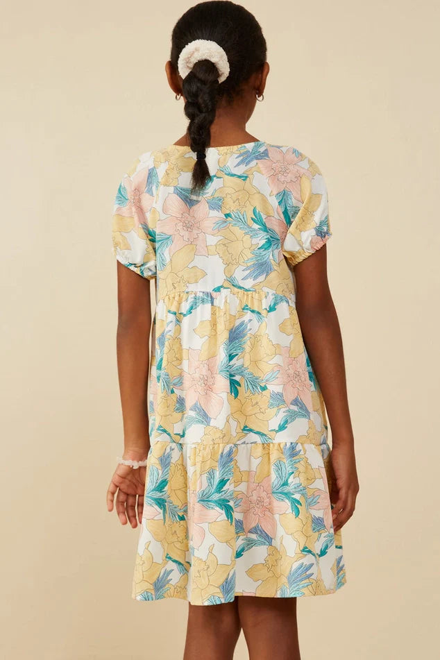 Pastel Floral Print Button Detail Dress