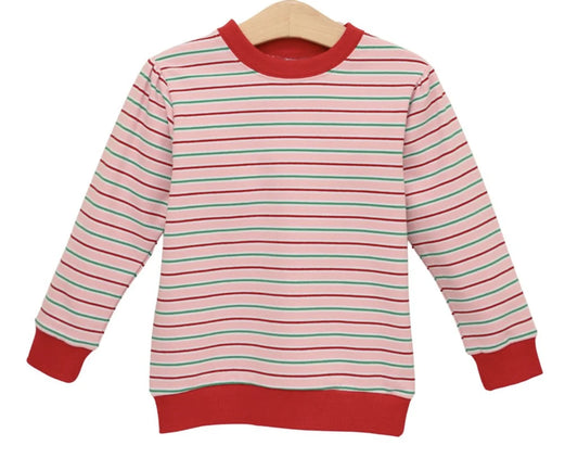 Merry & Bright Pink Striped Terry Pullover