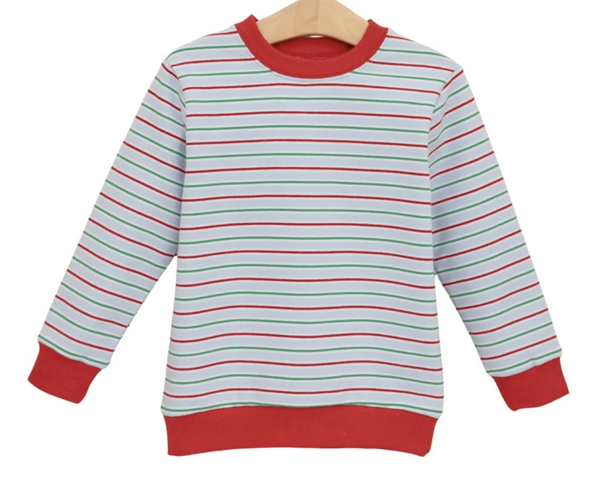 Merry & Bright Blue Striped Terry Pullover