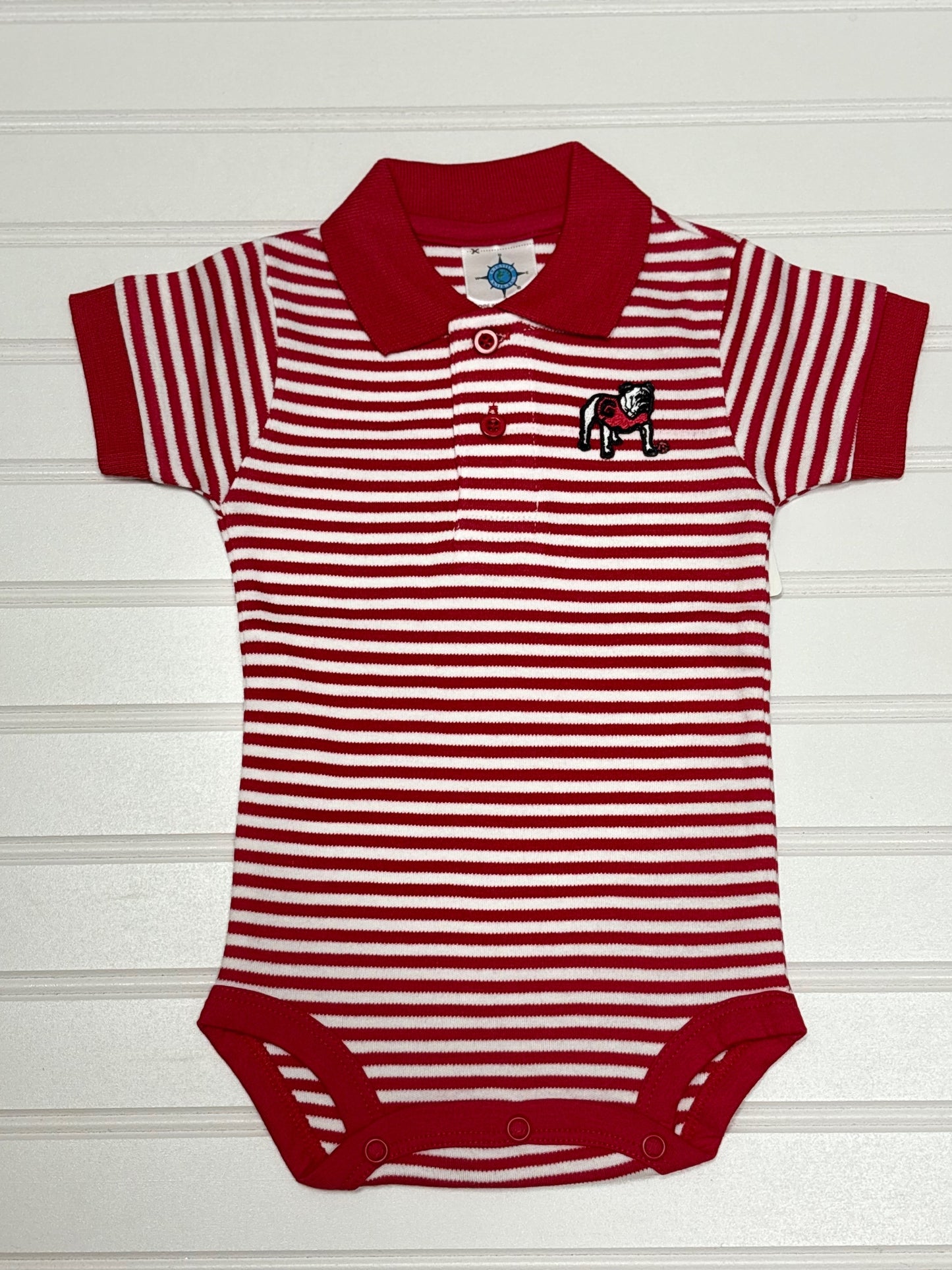 UGA Striped Polo Bodysuit - Red/White