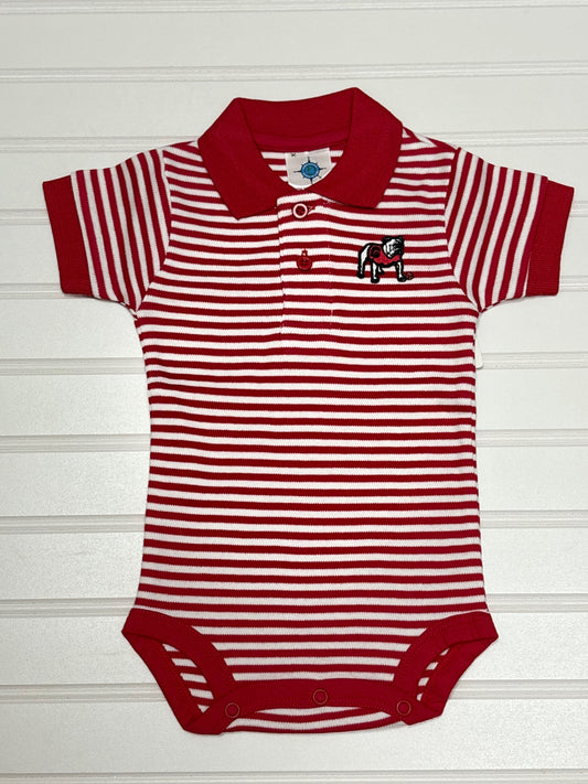 UGA Striped Polo Bodysuit - Red/White