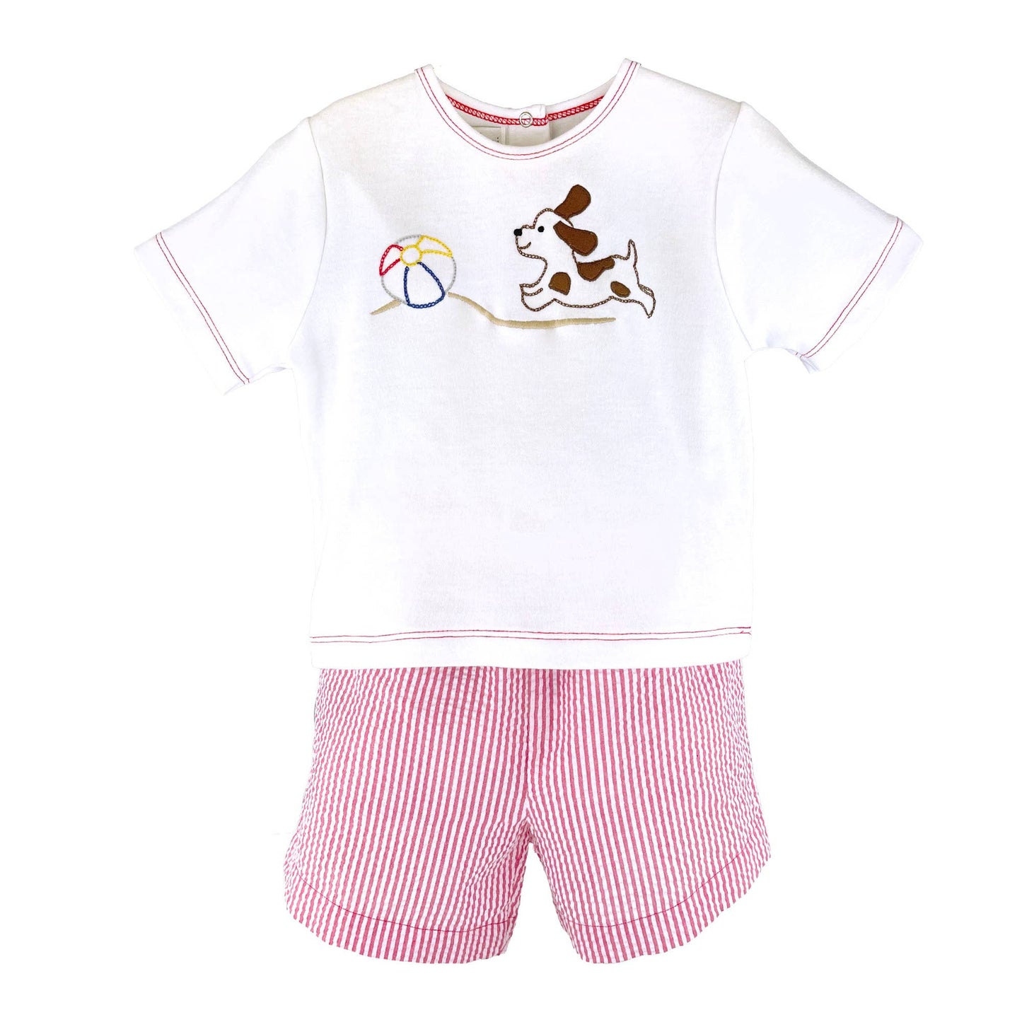 Shirt & Short Set with Beach Ball and Dog Embroidery
