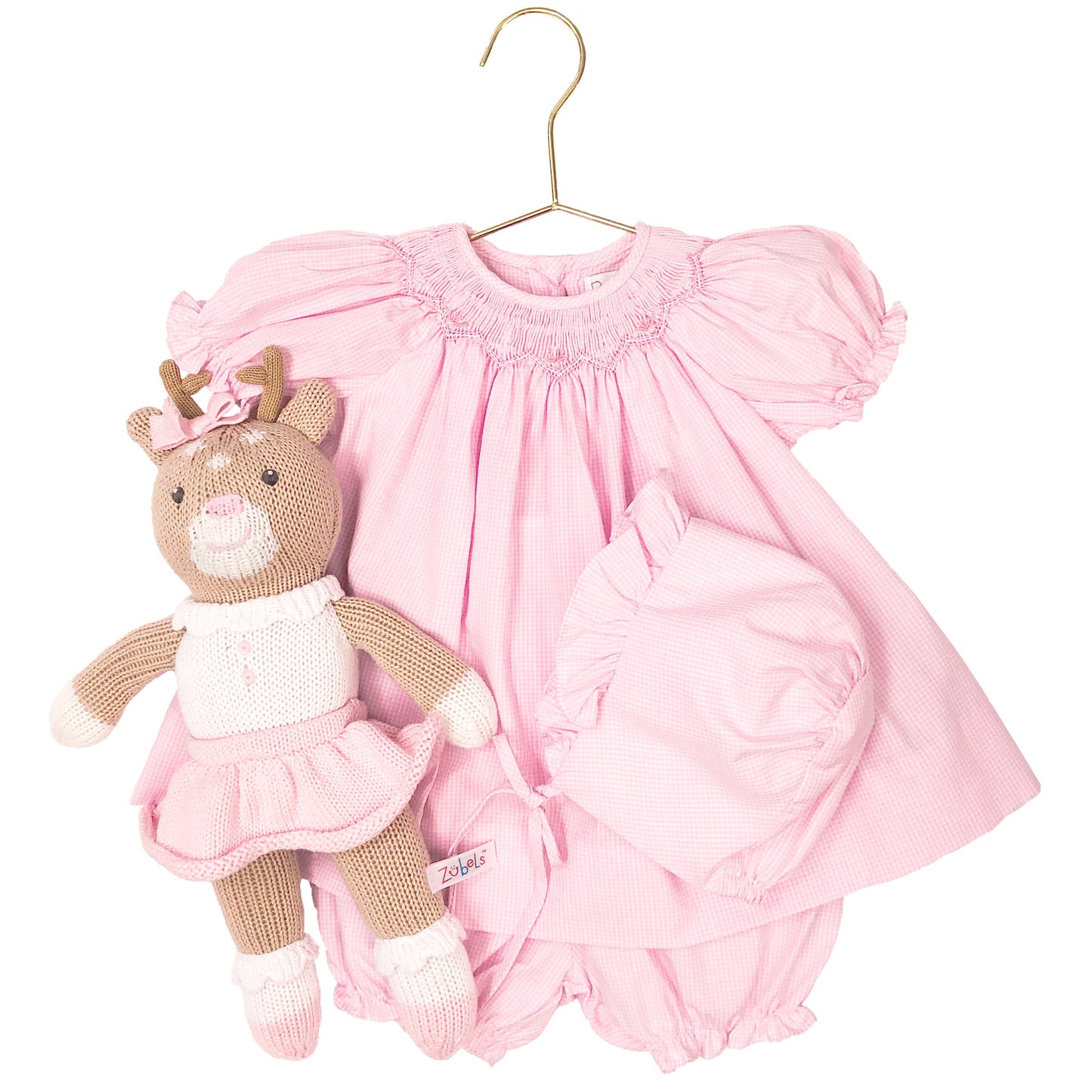 Bishop Zig-Zag Smocked Dress w/Dainty Pearls & Bloomers
