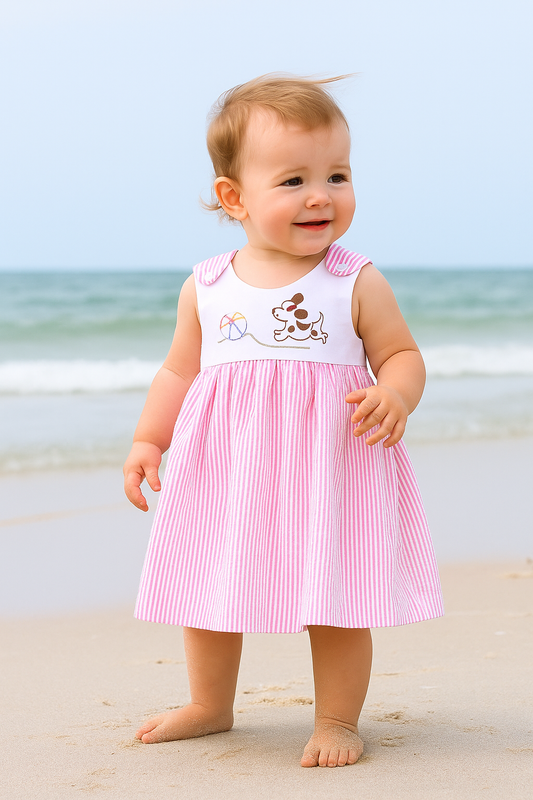 Sundress with Beach Ball and Dog Embroidery