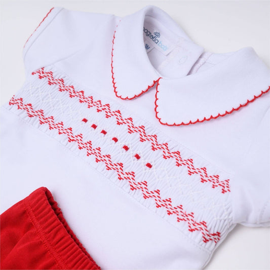 Chris Classics Smocked Short Sleeve Boy Diaper Cover Set - Red