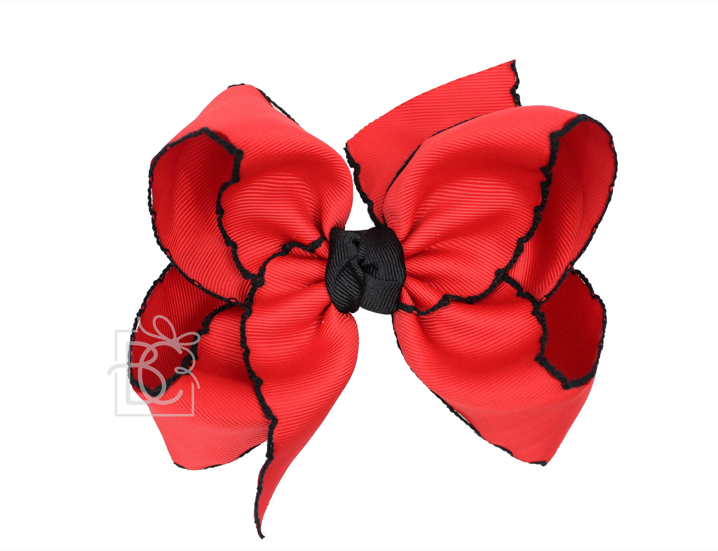 Crochet Edge Bows (Red & Black): 5.5" Huge - 2.25" Ribbon on Alligator Clip