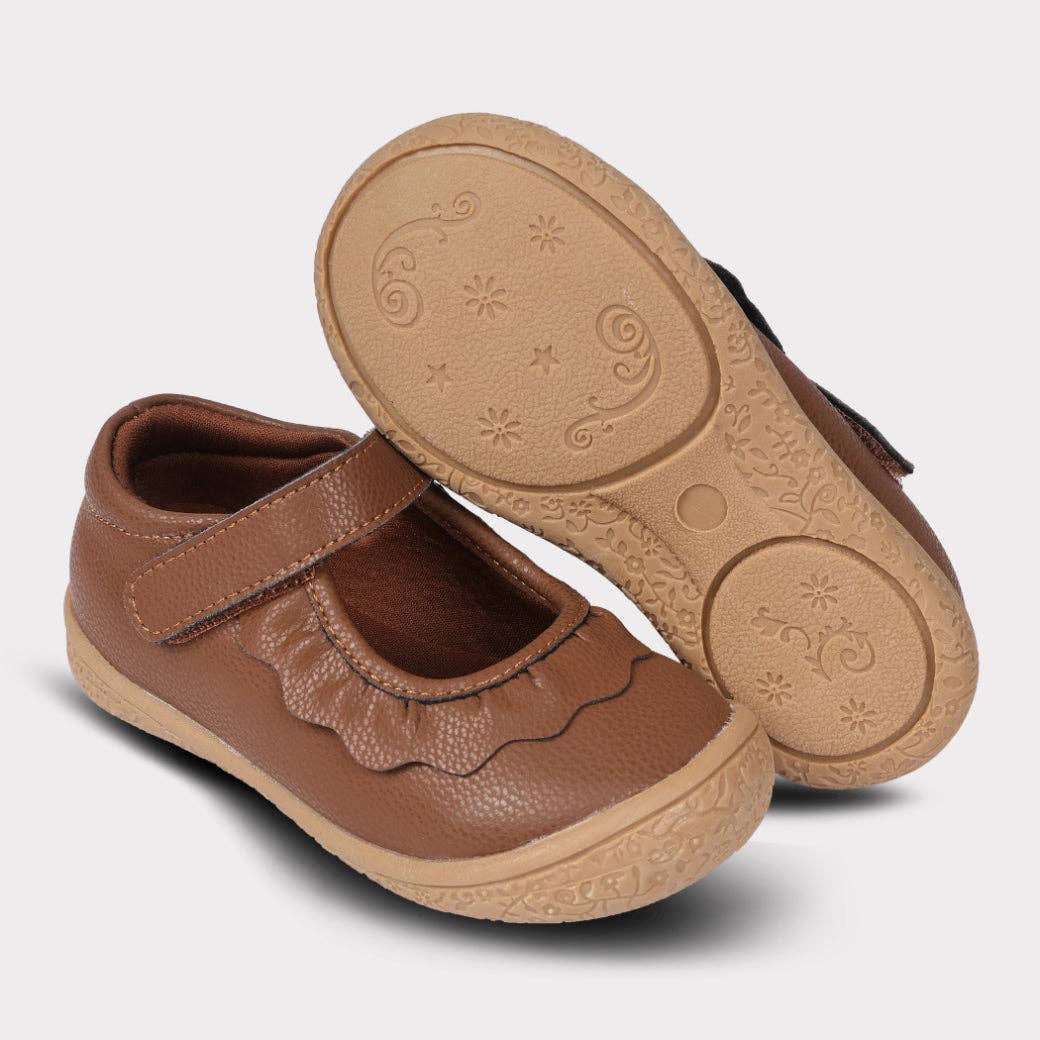 Amina Leather Girls Mary Jane Shoe: Brown Leather