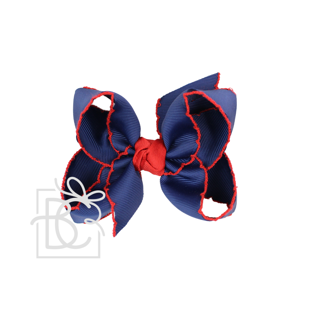 Crochet Edge Bows (Red & Navy): 4.5" Large