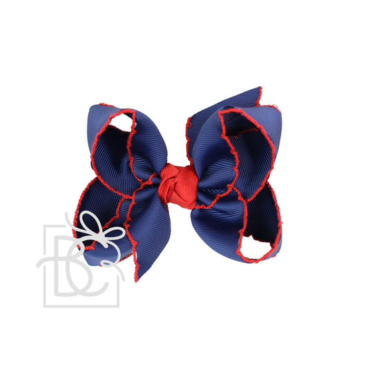 Crochet Edge Bows (Red & Navy): 4.5" Large