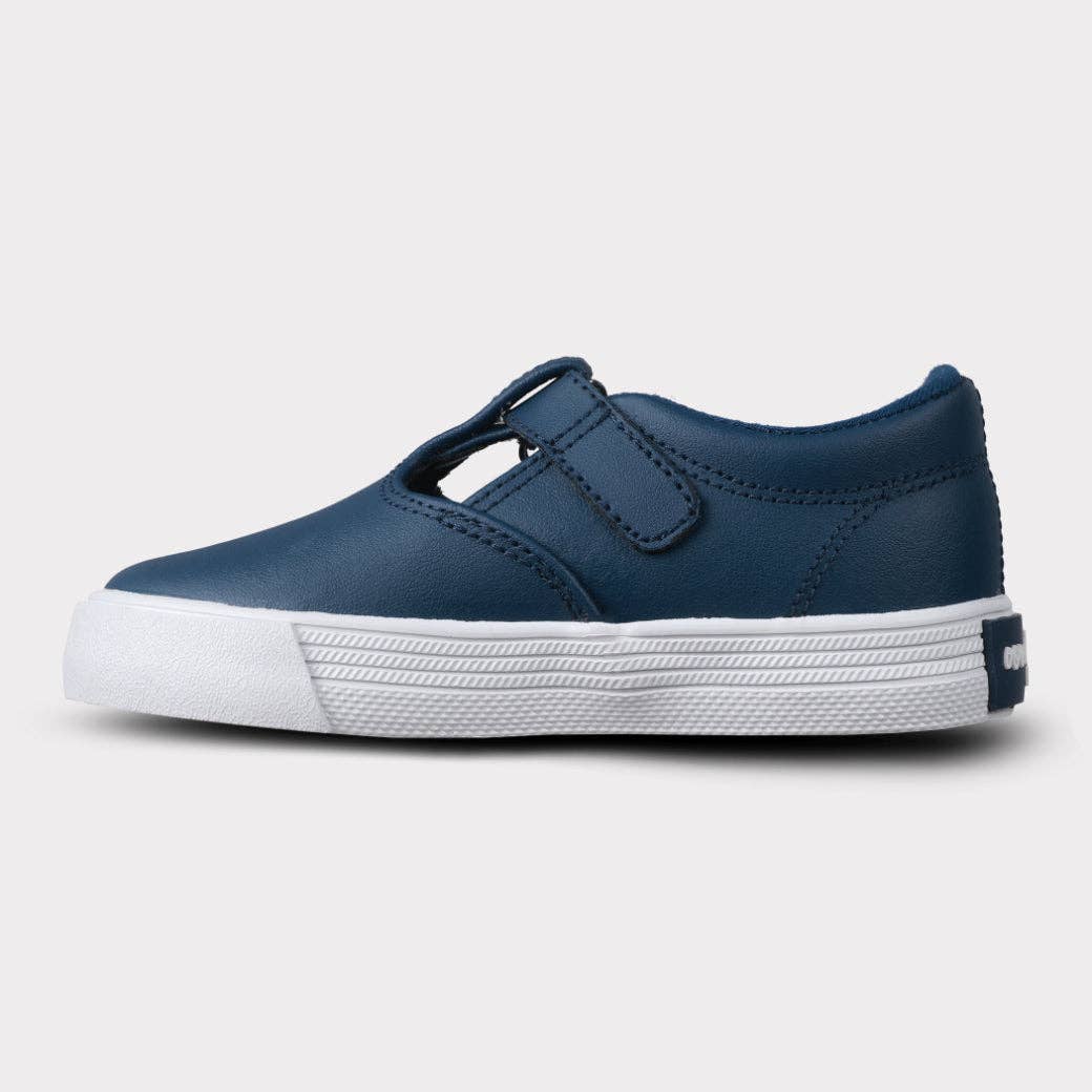 Khloe Girls T-Strap Hook & Loop Shoe: Navy Leather