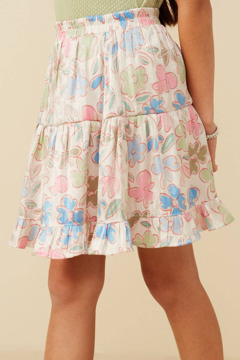Girls Floral Tiered Foiled Skirt: Ivory