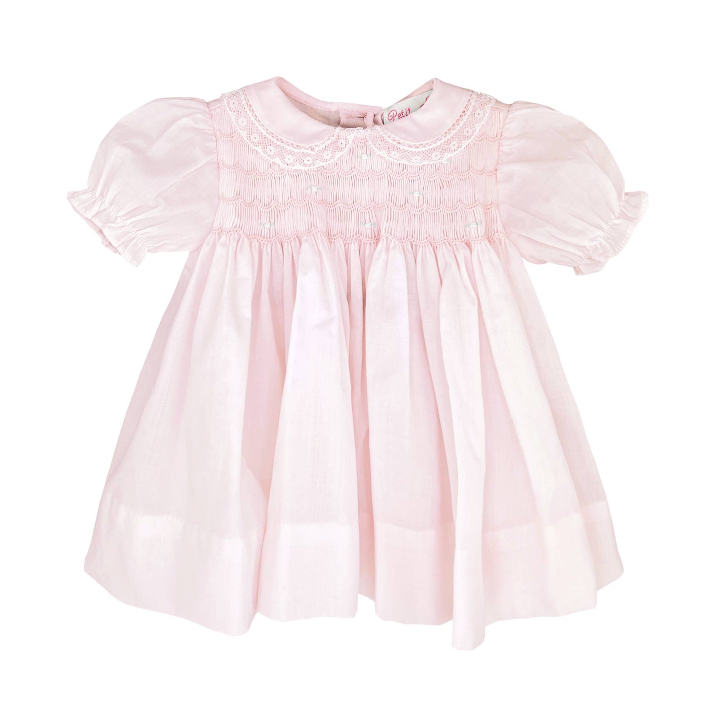 Smocked Dress with Lace: Pink